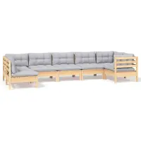 vidaXL 7-delige loungeset voor de tuin met grijze kussens, gemaakt van grenenhout