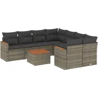 vidaXL 9-delige tuinmeubelset met kussens, grijs, polyrotan