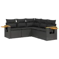 vidaXL 5-delige tuinmeubelset met kussens, zwart, polyrotan