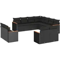vidaXL 11-delige tuinmeubelset met kussens, zwart, polyrotan