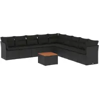 vidaXL 10-delige Loungeset met kussens poly rattan zwart