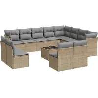 vidaXL 13-delige Loungeset met kussens poly rattan beige