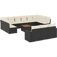 vidaXL 14-delige Loungeset met kussens poly rattan zwart