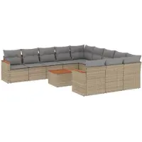 vidaXL 12-delige Loungeset met kussens poly rattan beige