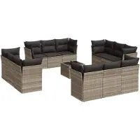 vidaXL 13-delige Loungeset met kussens poly rattan lichtgrijs