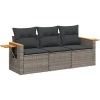 DKD Home Decor 3-delige tuinmeubelset met sofa en kussens, grijs, van polyrotan