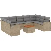 vidaXL 10-delige tuinmeubelset met kussens, beige, polyrotan
