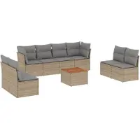 vidaXL 9-delige tuinmeubelset met kussens, beige, van polyrotan