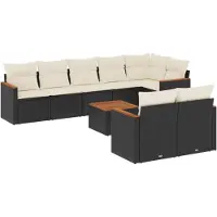 vidaXL 9-delige tuinmeubelset met kussens, zwart, polyrotan