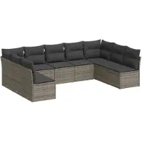 vidaXL 9-delige Loungeset met kussens poly rattan grijs