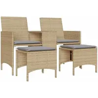 vidaXL Tuinset met 2 zitplaatsen, tafel en voetenbankjes, beige, polyrotan
