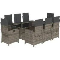 vidaXL 9-delige tuinset met kussens, grijs, polyrotan