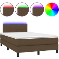 vidaXL Boxspringbed met matras en LED-verlichting, donkerbruin, 120x190 cm, stof