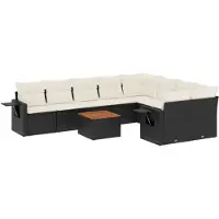 vidaXL 10-delige loungeset voor de tuin met kussens, zwart, polyrotan