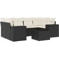 vidaXL 7-delige Loungeset met kussens poly rattan zwart