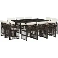 vidaXL 11-delige Tuinset met kussens poly rattan bruin