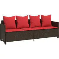 vidaXL Zonnebed met kussen, bruin, van polyrotan