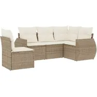 vidaXL 5-delige tuinmeubelset met kussens, beige, van polyrotan