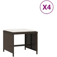 vidaXL Tuinkrukken 4 st met kussens 41x41x36 cm poly rattan bruin