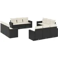 vidaXL 12-delige Loungeset met kussens poly rattan zwart