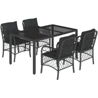 vidaXL 5-delige tuinset met kussens, zwart, van polyrotan
