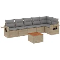 vidaXL 7-delige Loungeset met kussens poly rattan beige