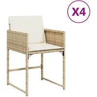 vidaXL Tuinstoelen met kussens, 4 stuks, beige, van polyrotan