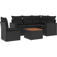 vidaXL 6-delige Loungeset met kussens poly rattan zwart