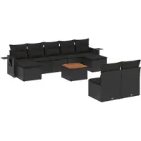 vidaXL 10-delige Loungeset met kussens poly rattan zwart