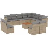 vidaXL 13-delige tuinmeubelset met sofa en kussens, beige, van polyrotan