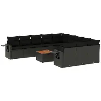vidaXL 12-delige Loungeset met kussens poly rattan zwart