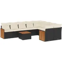 vidaXL 10-delige loungeset voor de tuin met kussens, zwart, polyrotan