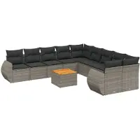 vidaXL 11-delige Loungeset met kussens poly rattan grijs