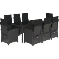 vidaXL 9-delige Tuinset poly rattan zwart