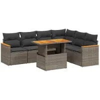 vidaXL 7-delige Loungeset met kussens poly rattan grijs