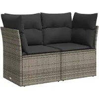 vidaXL Tuinset, 2-zitsbank met kussens, grijs, polyrotan