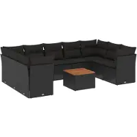 vidaXL 10-delige loungeset voor de tuin met kussens, zwart, polyrotan