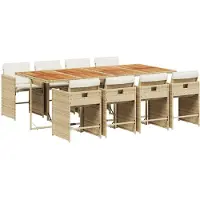 vidaXL 9-delige Tuinset met kussens poly rattan beige