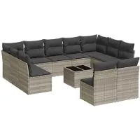 vidaXL 12-delige tuinmeubelset met sofa en kussens, lichtgrijs, polyrotan