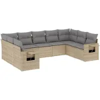 vidaXL 9-delige Loungeset met kussens poly rattan beige