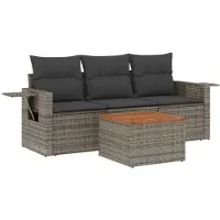 vidaXL 4-delige loungeset voor de tuin met kussens, grijs, polyrotan