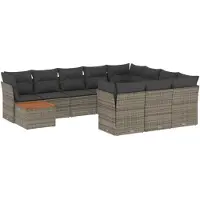 vidaXL 11-delige Loungeset met kussens poly rattan grijs