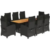 vidaXL 9-delige tuinset met kussens, zwart, van polyrotan