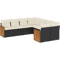vidaXL 8-delige tuinmeubelset met kussens, zwart, polyrotan