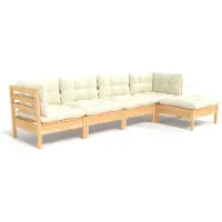 vidaXL 5-delige Loungeset met crèmekleurige kussens grenenhout