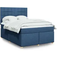 vidaXL Boxspring met matras stof blauw 140x190 cm