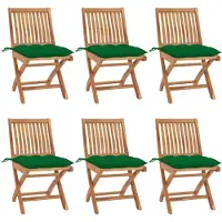 vidaXL Klapstoelen met kussens, 6-delig, massief teak hout