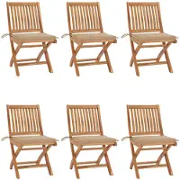 vidaXL Klapstoelen met kussens, 6-delig, massief teak hout
