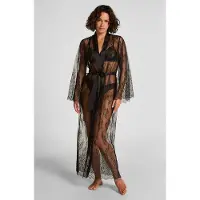Hunkemoller Lange Kimono Allover Lace Zwart Dames | Maat: XS/S