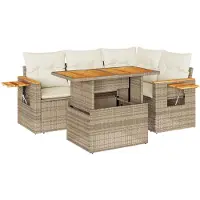vidaXL 5-delige tuinmeubelset met kussens, beige, polyrotan, acaciahout